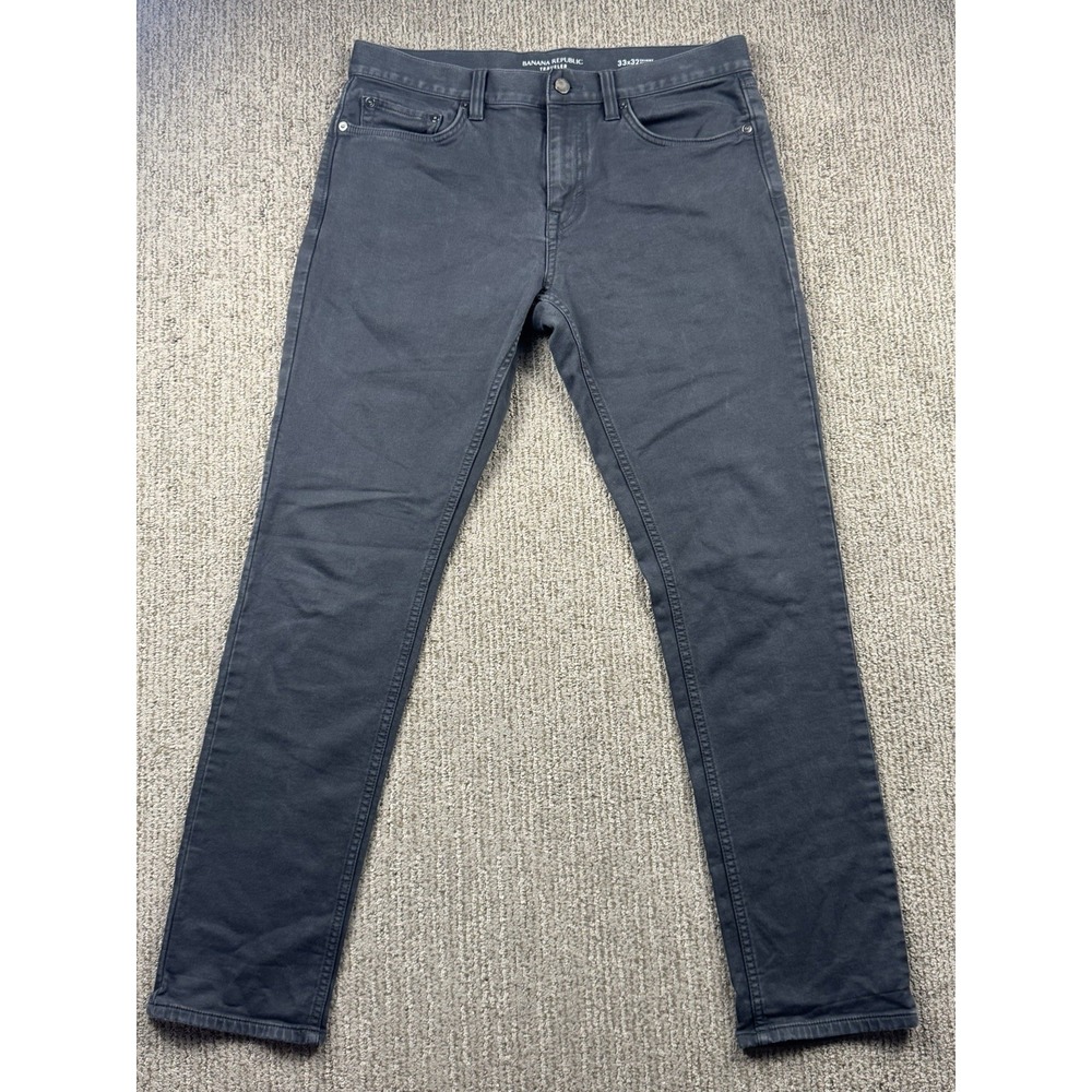 Banana Republic Mens 33x32 Skinny Traveler Jean Chino Pant Stretch Dark Grey